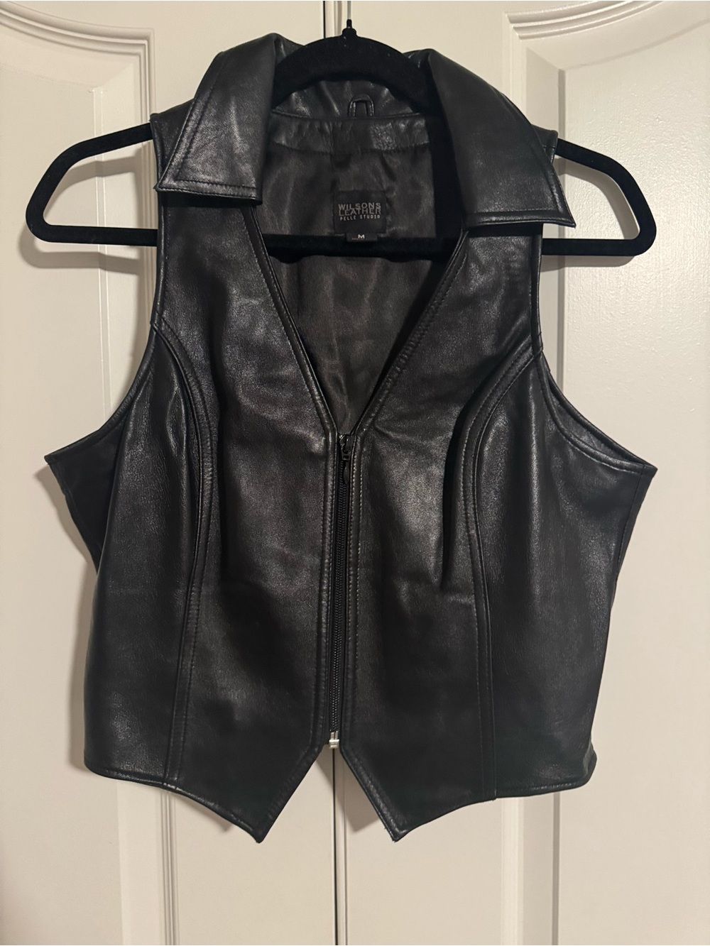 Wilsons Leather Black Leather Vest with Label Detail